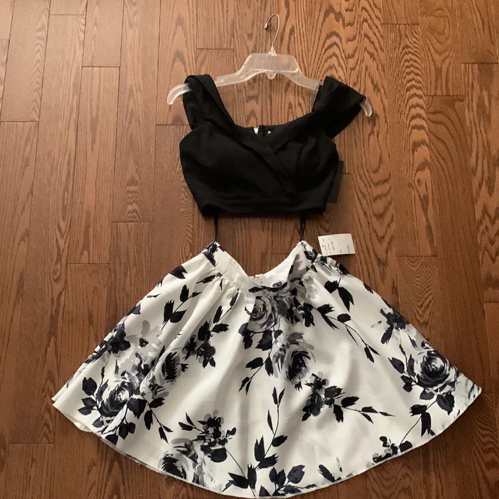 2 piece short black top with swing skirt